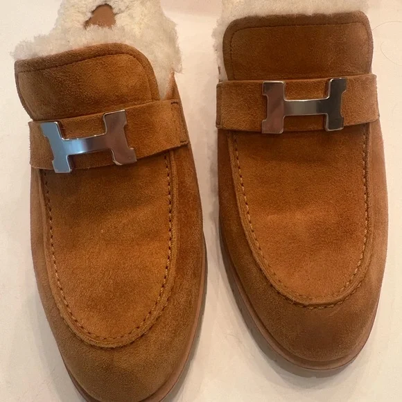 Authentic Hermes Cognac coloured sherling mules - Picture 2 of 8